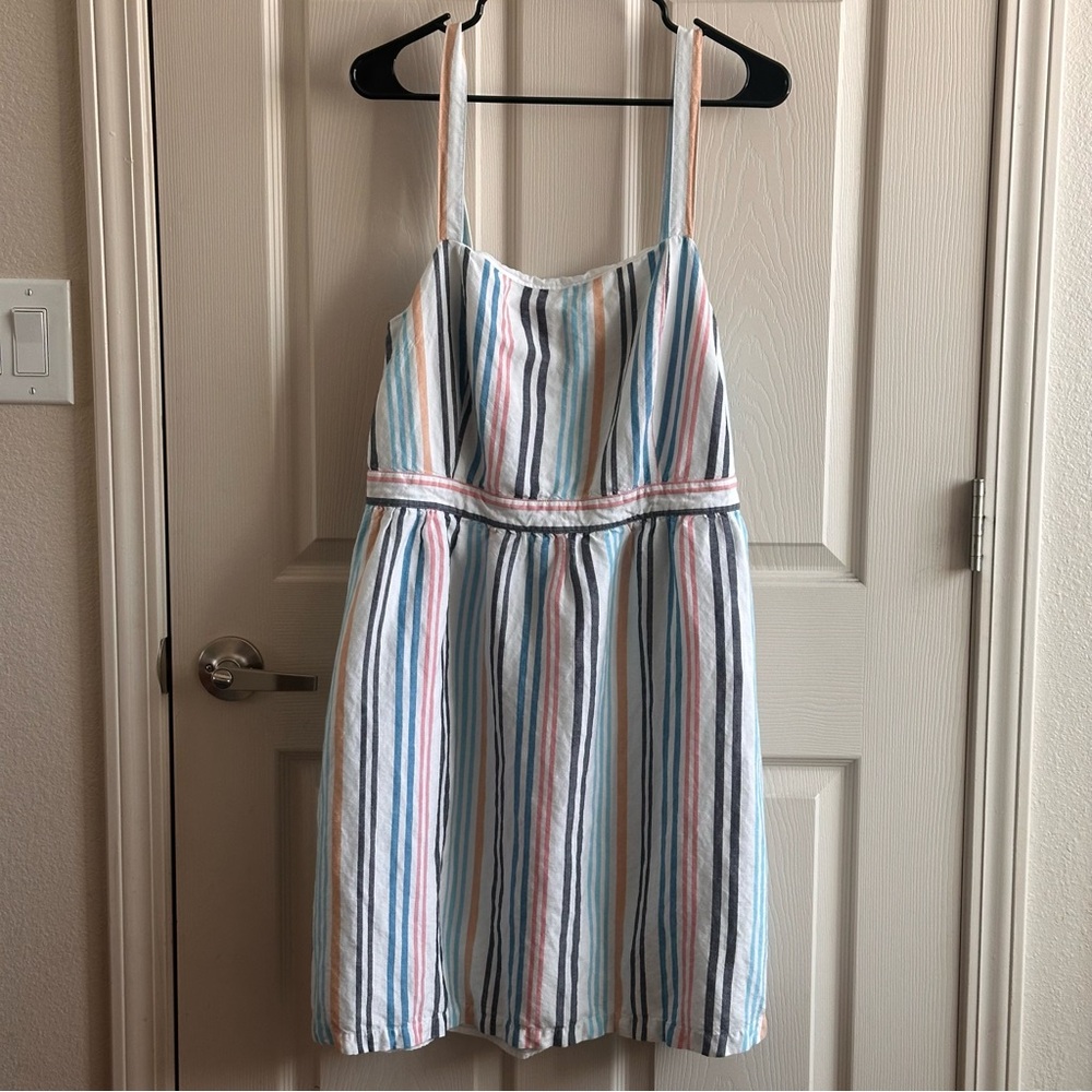 LOFT Outlet Striped Linen Blend Coastal Beach Cotton Mini Dress Women’s Size XL